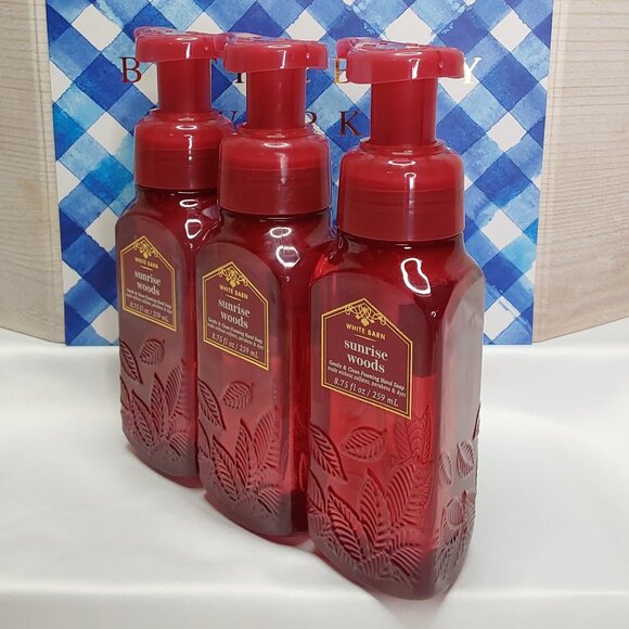 BATH & BODY WORKS WHITE BARN 'SUNRISE WOODS' FOAMING HAND SOAP 3-PIECE SET - Picture 5 of 15